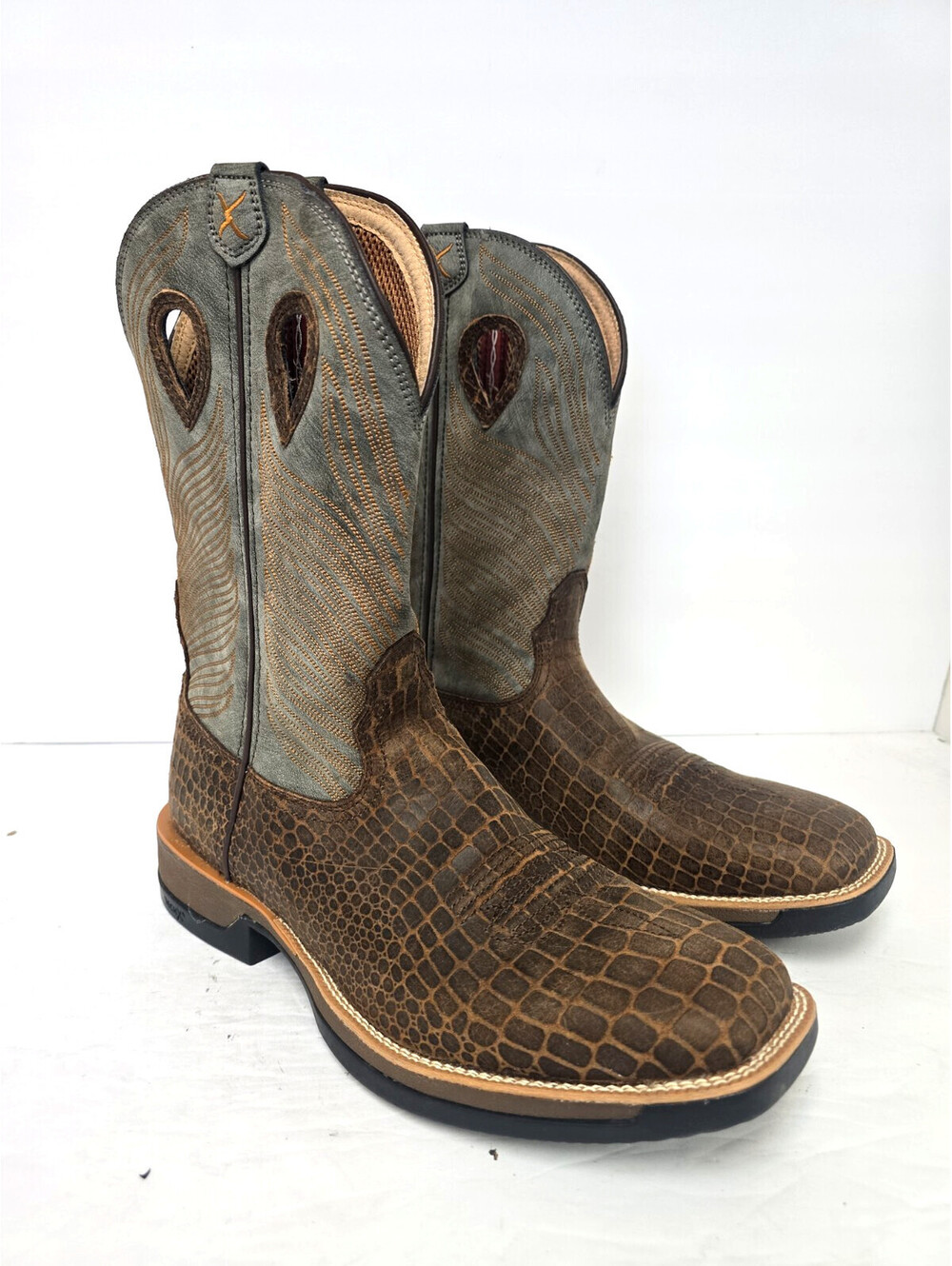 Twisted X Men's MXW003 WS Caiman Print Soft Toe Tech X Boot Brown Gray Size 11D